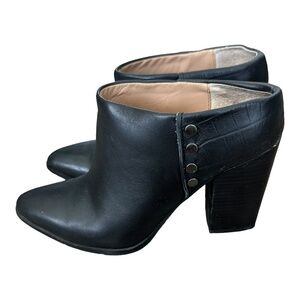 Jaggar Womens Leather Mules Black Block Heels Slip-On Buttons Solid Shoes 38